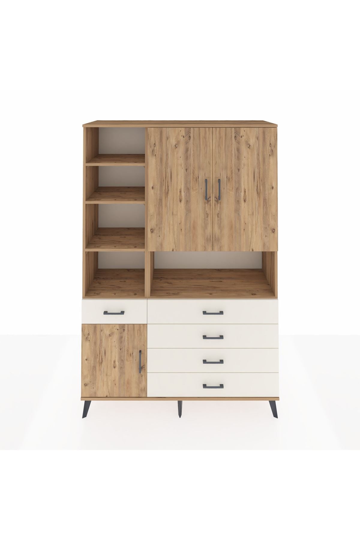 Hyperion Dolap 8 Raflı 5 Çekmeceli 3 Kapaklı 132x44x195 Çam-Çam/Aytaşı