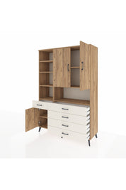 Hyperion Dolap 8 Raflı 5 Çekmeceli 3 Kapaklı 132x44x195 Çam-Çam/Aytaşı