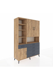 Hyperion Dolap 8 Raflı 5 Çekmeceli 3 Kapaklı 132x44x195 Çam-Çam/Antrasit