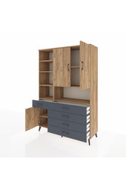 Hyperion Dolap 8 Raflı 5 Çekmeceli 3 Kapaklı 132x44x195 Çam-Çam/Antrasit