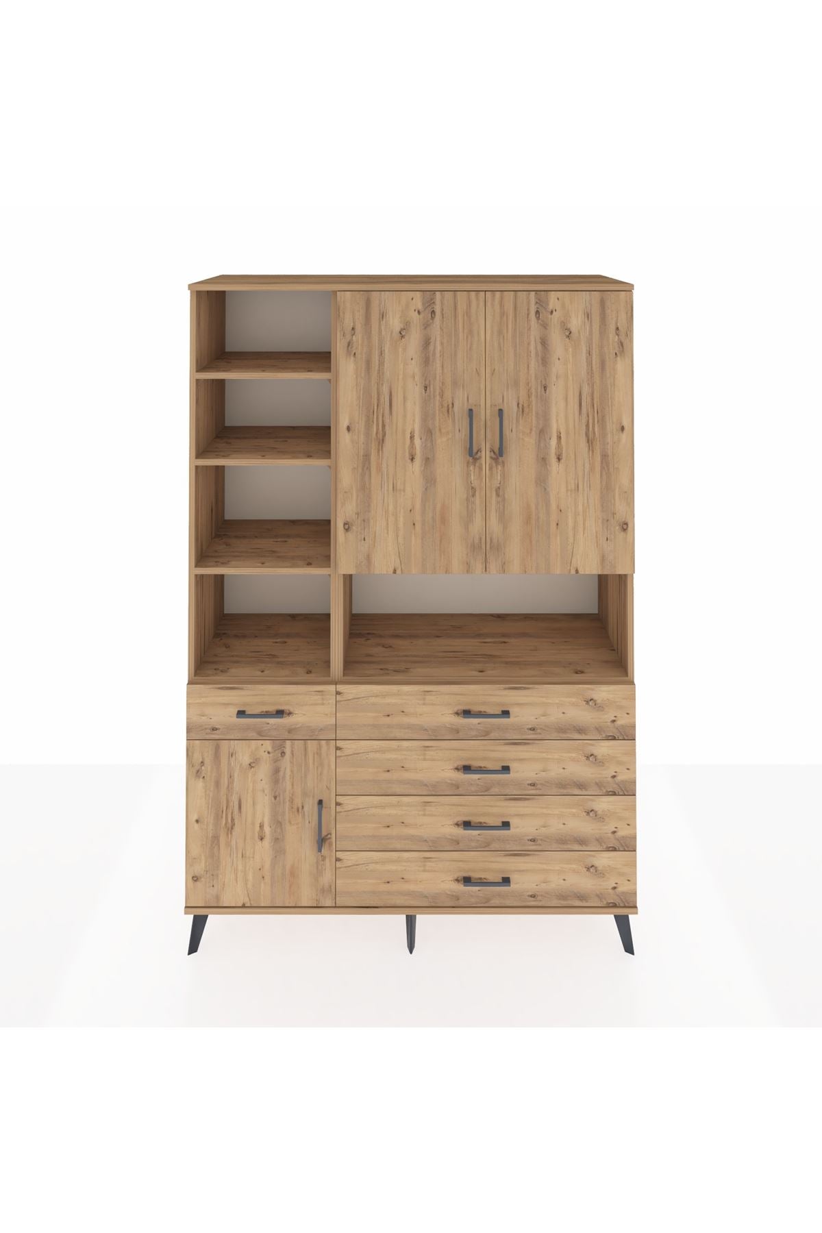 Hyperion Dolap 8 Raflı 5 Çekmeceli 3 Kapaklı 132x44x195 Çam-Çam/Çam