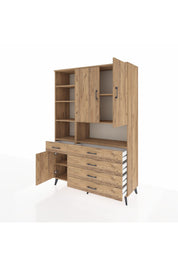 Hyperion Dolap 8 Raflı 5 Çekmeceli 3 Kapaklı 132x44x195 Çam-Çam/Çam