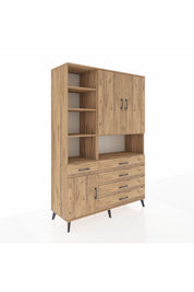 Hyperion Dolap 8 Raflı 5 Çekmeceli 3 Kapaklı 132x44x195 Çam-Çam/Çam