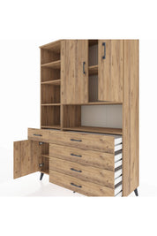 Hyperion Dolap 8 Raflı 5 Çekmeceli 3 Kapaklı 132x44x195 Çam-Çam/Çam