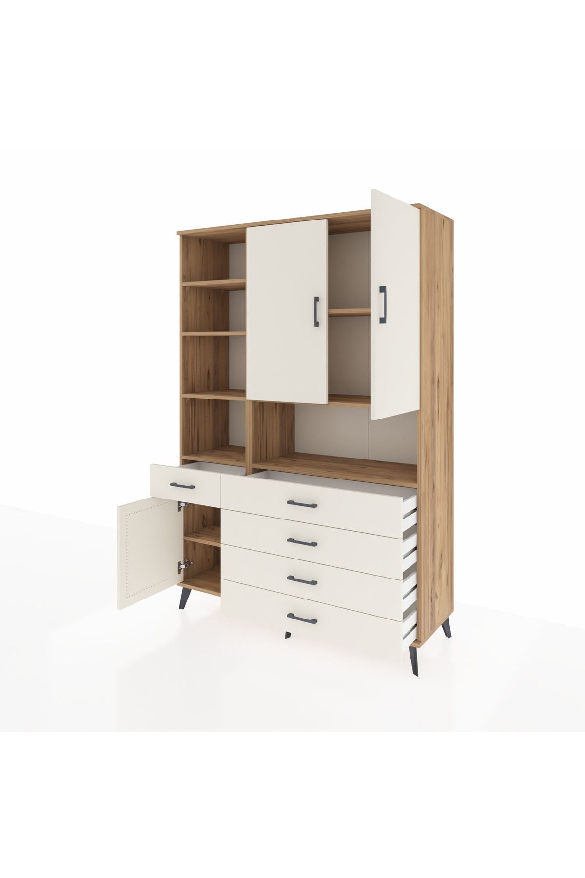 Hyperion Dolap 8 Raflı 5 Çekmeceli 3 Kapaklı 132x44x195 Çam-Aytaşı/Aytaşı