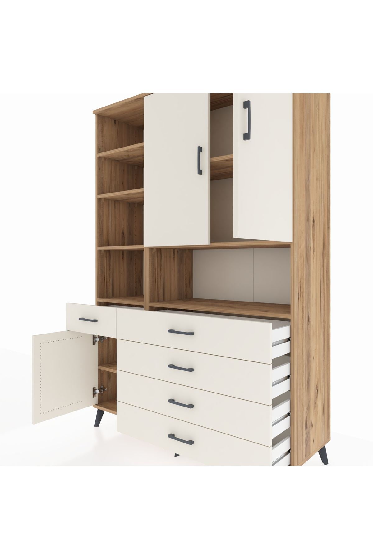 Hyperion Dolap 8 Raflı 5 Çekmeceli 3 Kapaklı 132x44x195 Çam-Aytaşı/Aytaşı