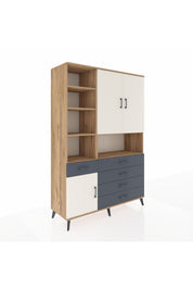Hyperion Dolap 8 Raflı 5 Çekmeceli 3 Kapaklı 132x44x195 Çam-Aytaşı/Antrasit