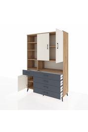 Hyperion Dolap 8 Raflı 5 Çekmeceli 3 Kapaklı 132x44x195 Çam-Aytaşı/Antrasit