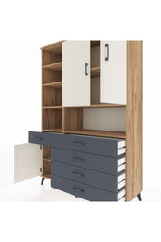 Hyperion Dolap 8 Raflı 5 Çekmeceli 3 Kapaklı 132x44x195 Çam-Aytaşı/Antrasit