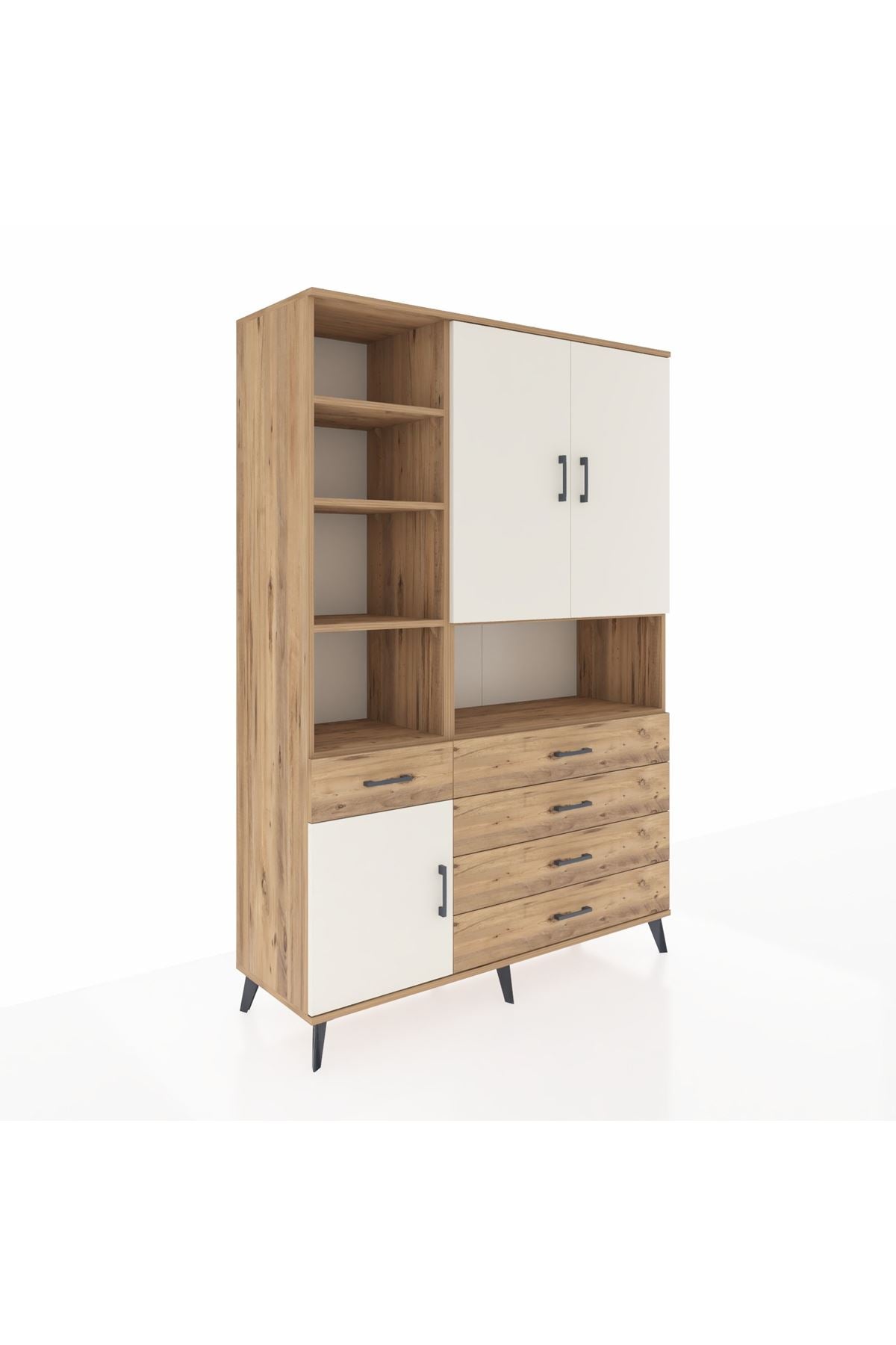 Hyperion Dolap 8 Raflı 5 Çekmeceli 3 Kapaklı 132x44x195 Çam-Aytaşı/Çam