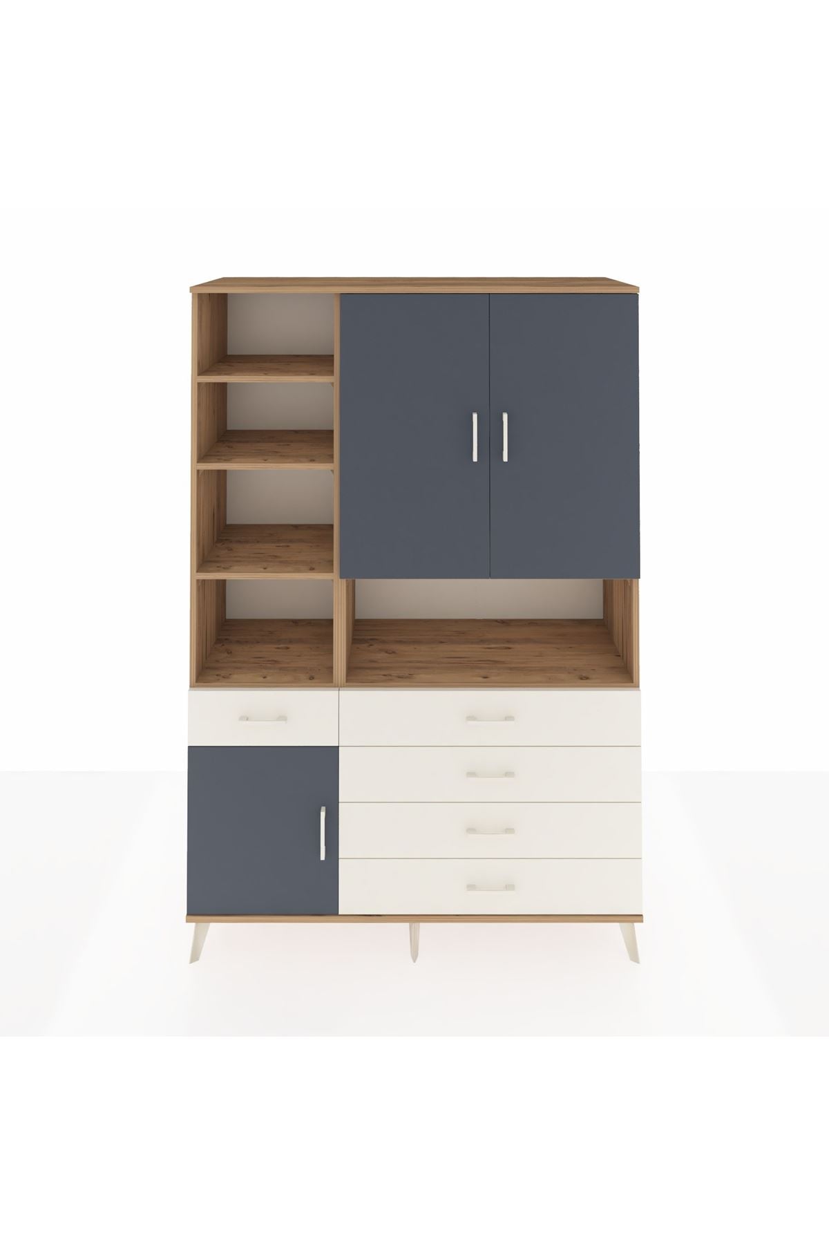 Hyperion Dolap 8 Raflı 5 Çekmeceli 3 Kapaklı 132x44x195 Çam-Antrasit/Aytaşı