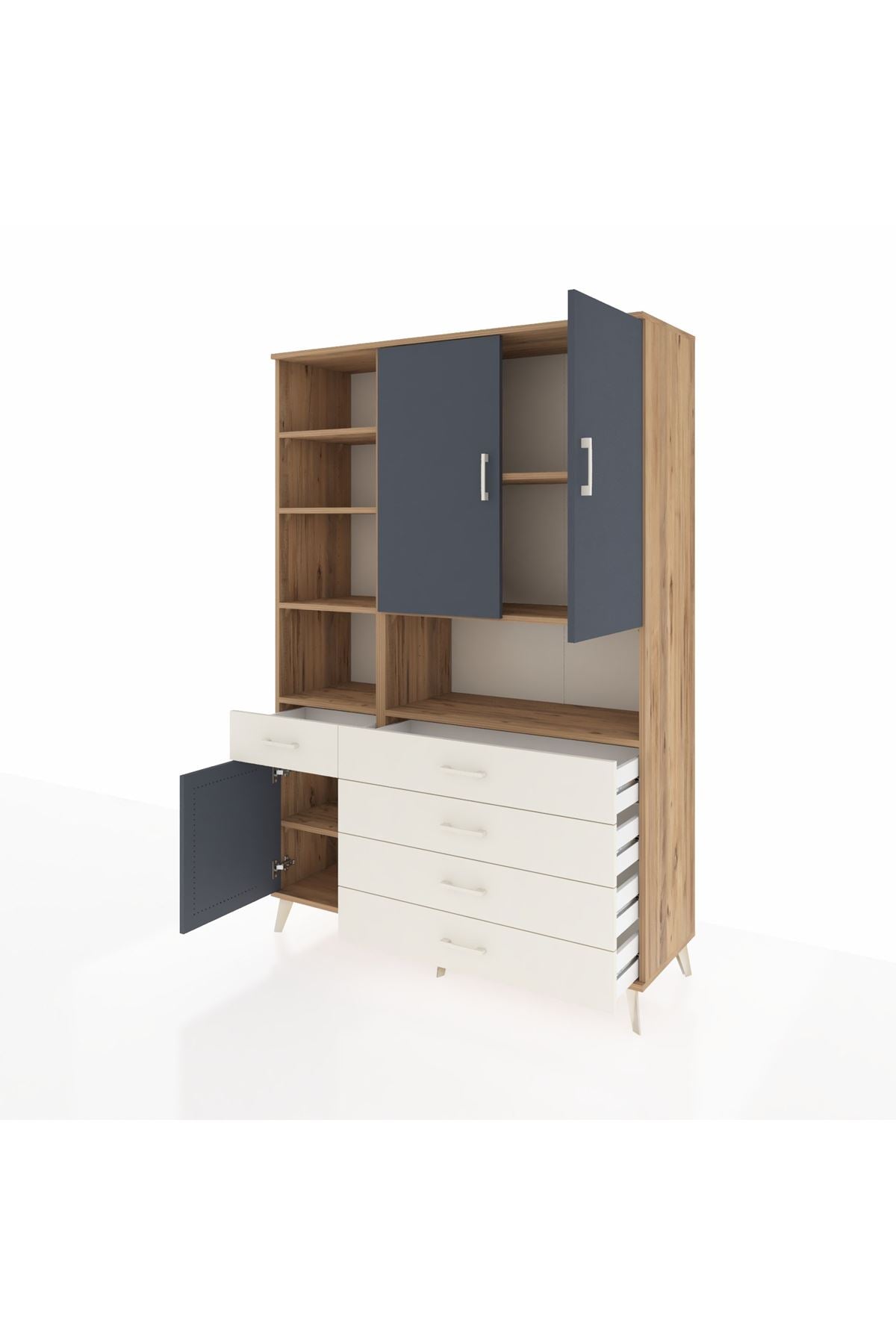 Hyperion Dolap 8 Raflı 5 Çekmeceli 3 Kapaklı 132x44x195 Çam-Antrasit/Aytaşı