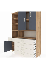 Hyperion Dolap 8 Raflı 5 Çekmeceli 3 Kapaklı 132x44x195 Çam-Antrasit/Aytaşı