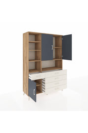 Hyperion Dolap 8 Raflı 5 Çekmeceli 3 Kapaklı 132x44x195 Çam-Antrasit/Aytaşı