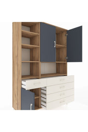 Hyperion Dolap 8 Raflı 5 Çekmeceli 3 Kapaklı 132x44x195 Çam-Antrasit/Aytaşı