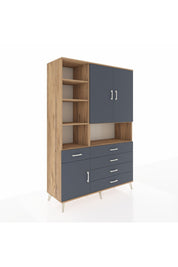 Hyperion Dolap 8 Raflı 5 Çekmeceli 3 Kapaklı 132x44x195 Çam-Antrasit/Antrasit