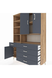 Hyperion Dolap 8 Raflı 5 Çekmeceli 3 Kapaklı 132x44x195 Çam-Antrasit/Antrasit