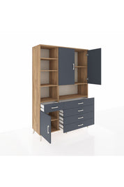 Hyperion Dolap 8 Raflı 5 Çekmeceli 3 Kapaklı 132x44x195 Çam-Antrasit/Antrasit