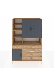 Hyperion Dolap 8 Raflı 5 Çekmeceli 3 Kapaklı 132x44x195 Çam-Antrasit/Çam