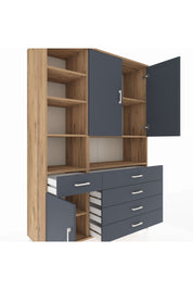 Hyperion Dolap 8 Raflı 5 Çekmeceli 3 Kapaklı 132x44x195 Çam-Antrasit/Antrasit