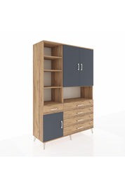 Hyperion Dolap 8 Raflı 5 Çekmeceli 3 Kapaklı 132x44x195 Çam-Antrasit/Çam