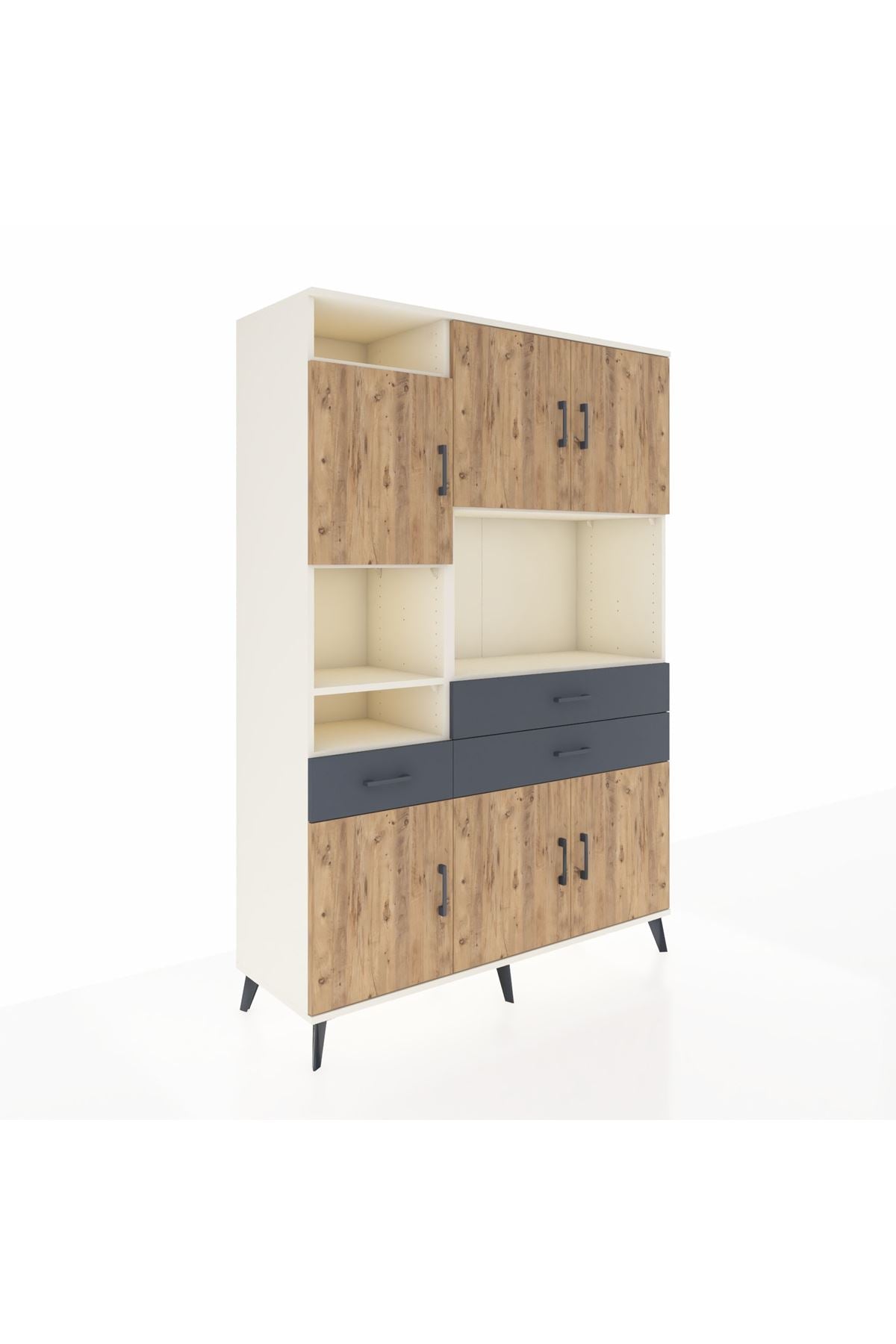 Hyperion Dolap 9 Raflı 3 Çekmeceli 6 Kapaklı 132x44x195 Aytaşı-Çam/Antrasit