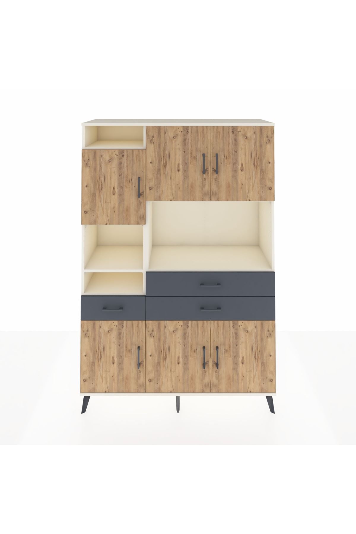 Hyperion Dolap 9 Raflı 3 Çekmeceli 6 Kapaklı 132x44x195 Aytaşı-Çam/Antrasit