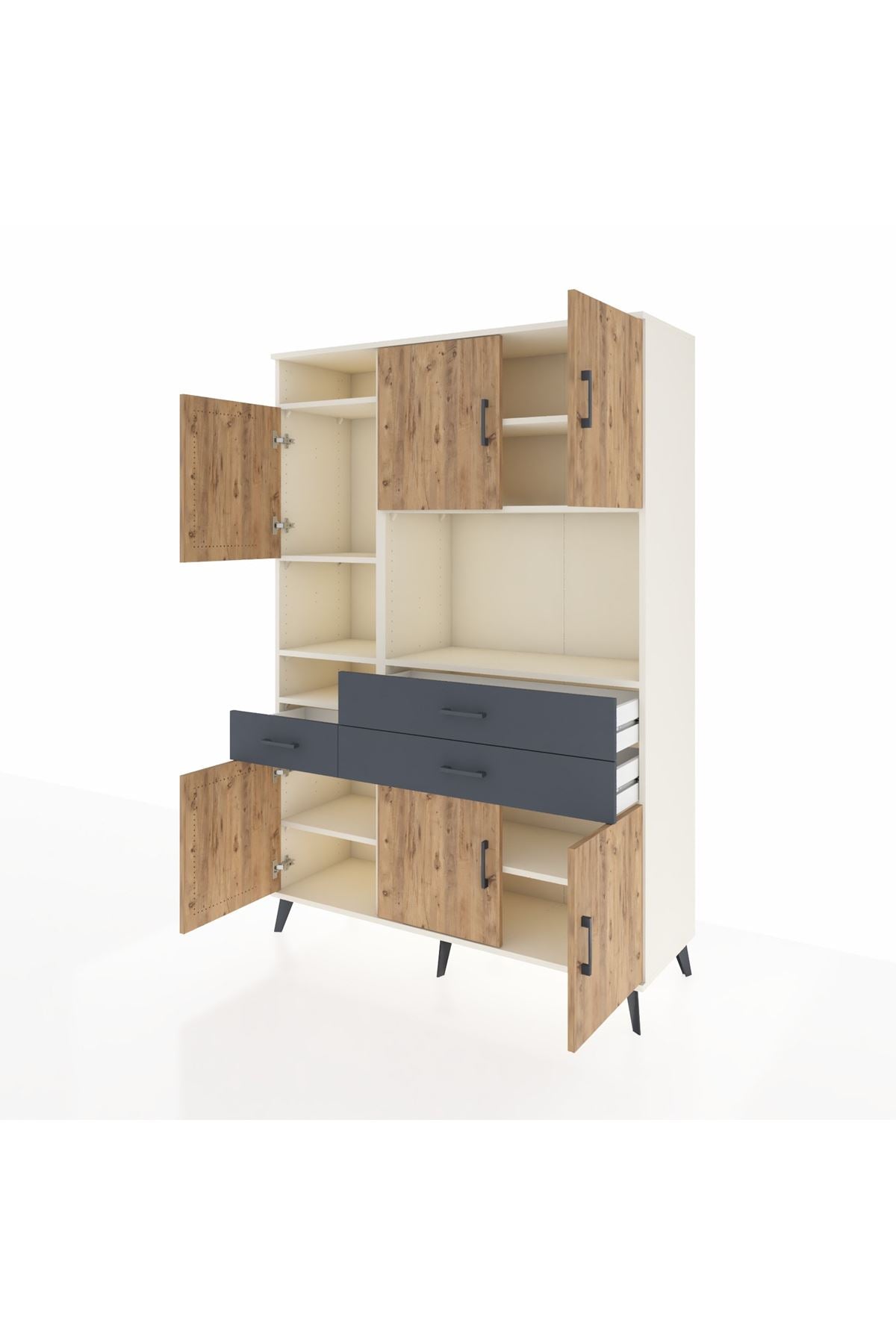 Hyperion Dolap 9 Raflı 3 Çekmeceli 6 Kapaklı 132x44x195 Aytaşı-Çam/Antrasit