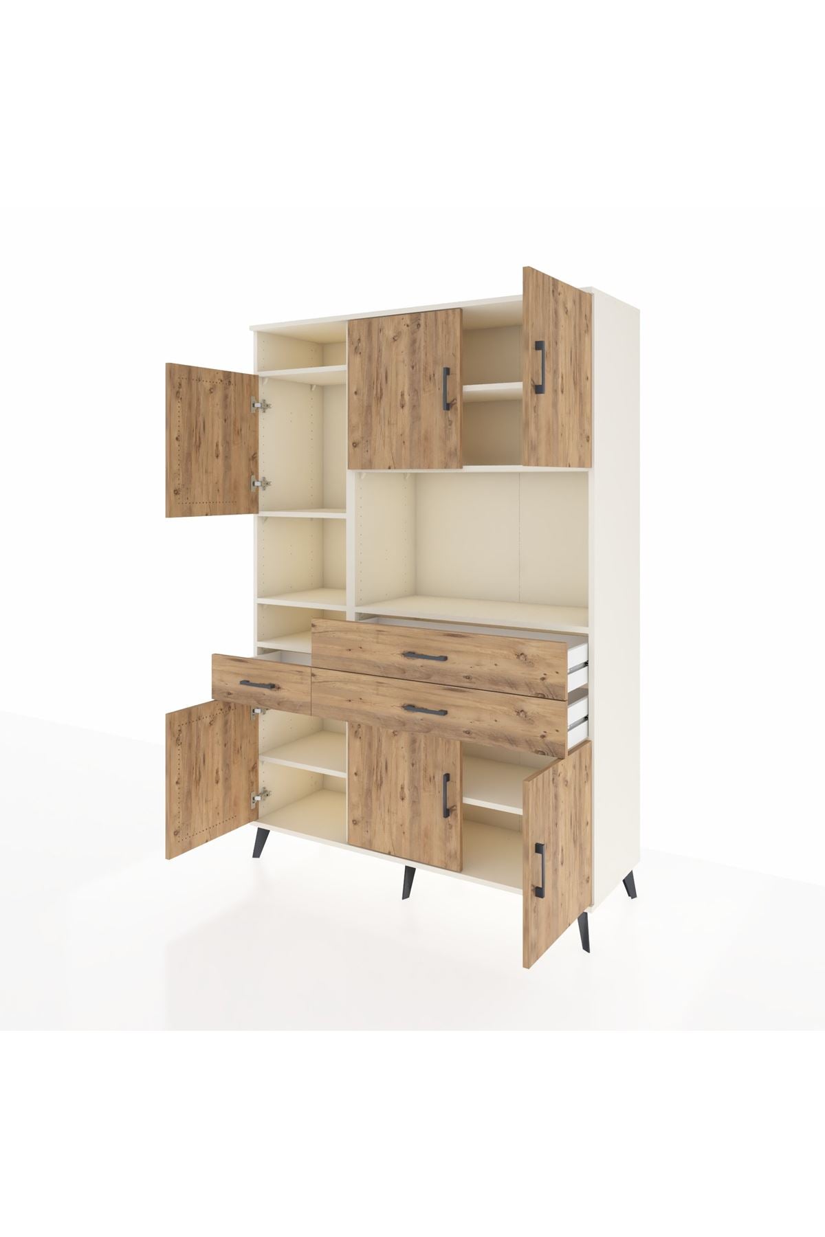 Hyperion Dolap 9 Raflı 3 Çekmeceli 6 Kapaklı 132x44x195 Aytaşı-Çam/Çam