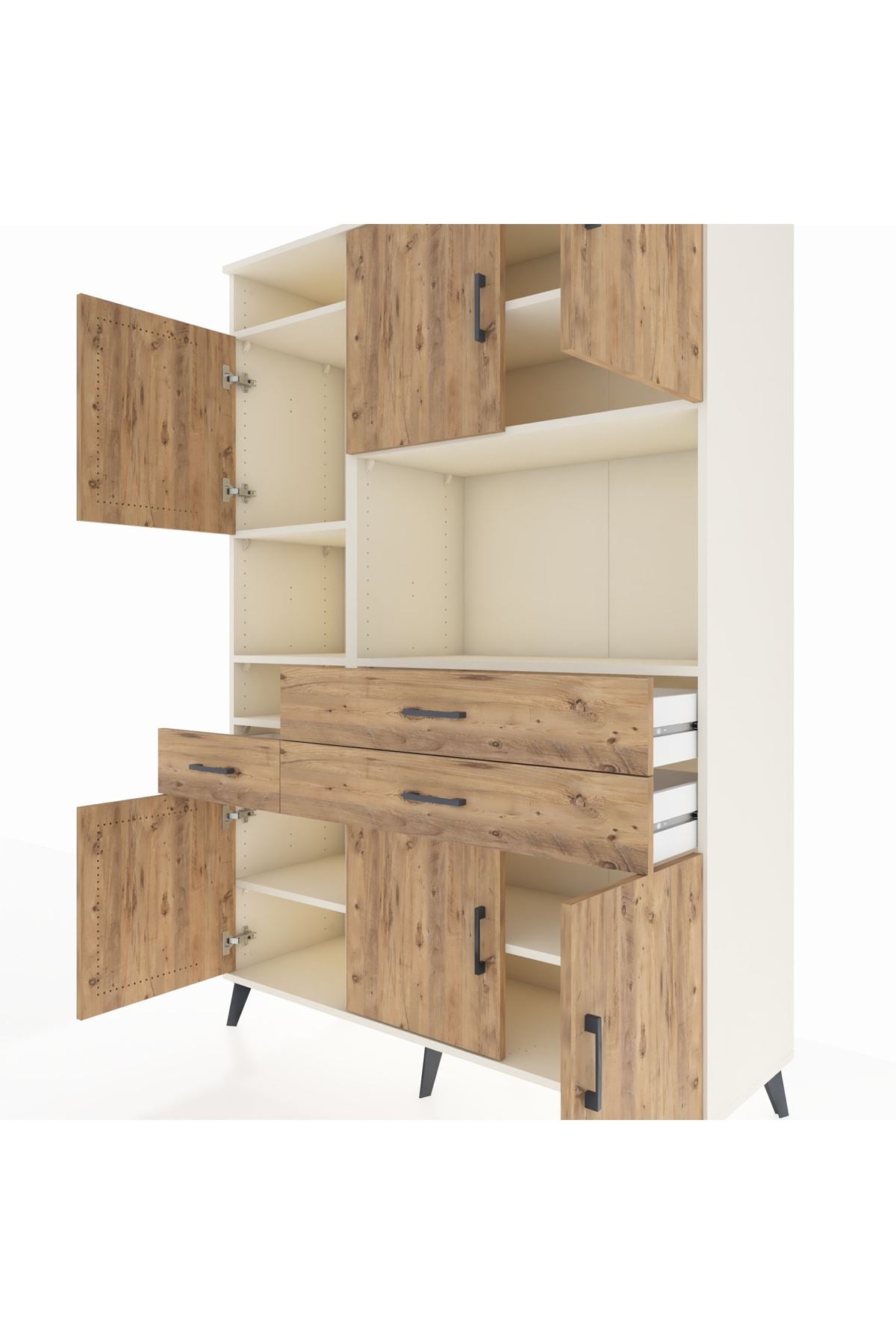 Hyperion Dolap 9 Raflı 3 Çekmeceli 6 Kapaklı 132x44x195 Aytaşı-Çam/Çam