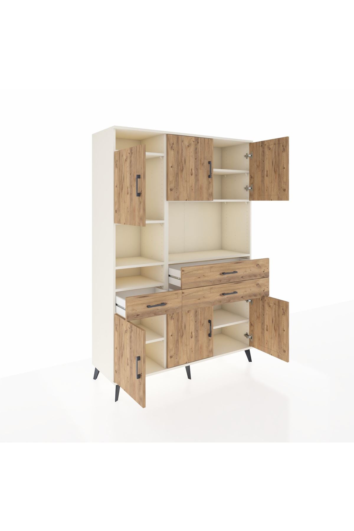 Hyperion Dolap 9 Raflı 3 Çekmeceli 6 Kapaklı 132x44x195 Aytaşı-Çam/Çam