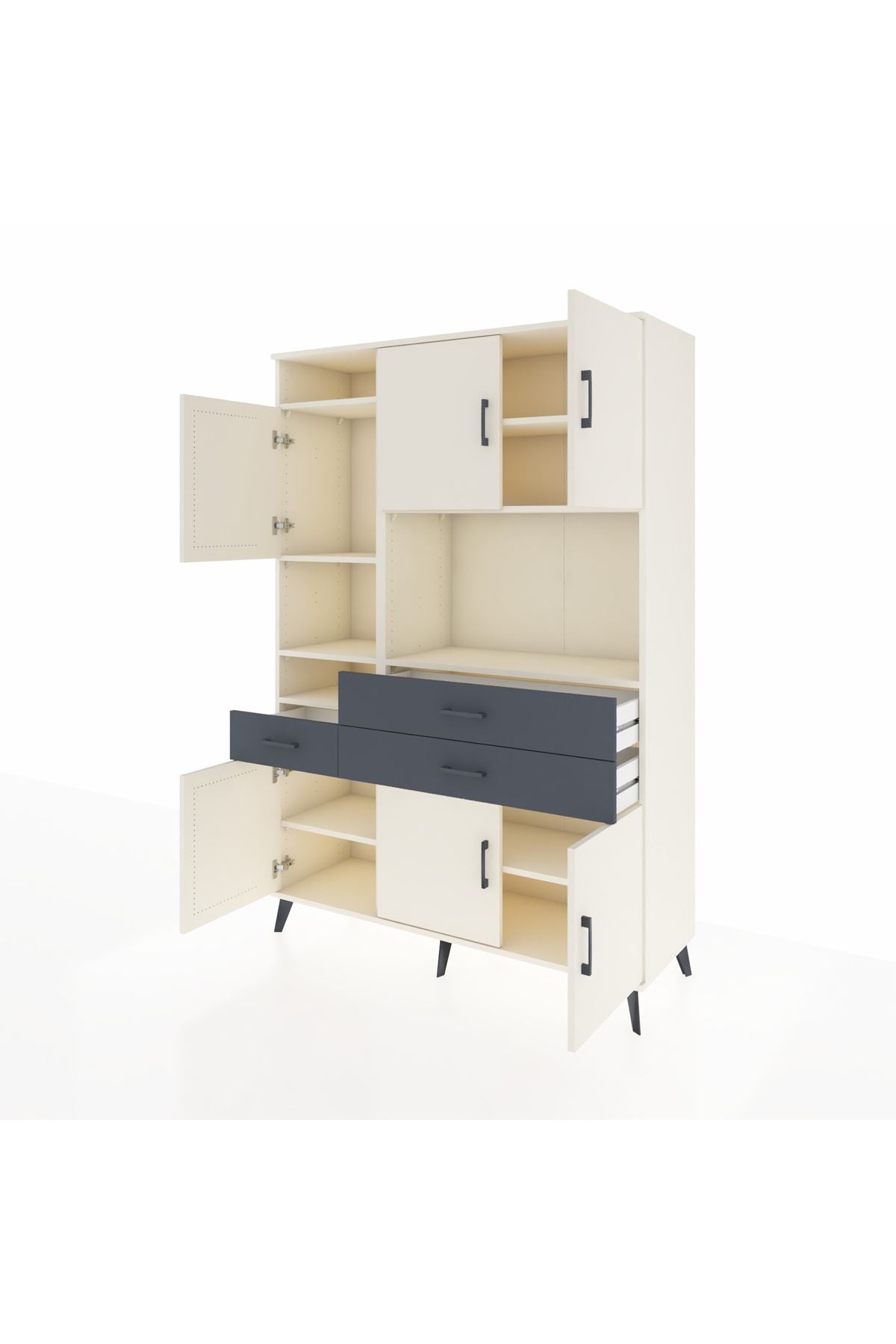 Hyperion Dolap 9 Raflı 3 Çekmeceli 6 Kapaklı 132x44x195 Aytaşı-Aytaşı/Antrasit