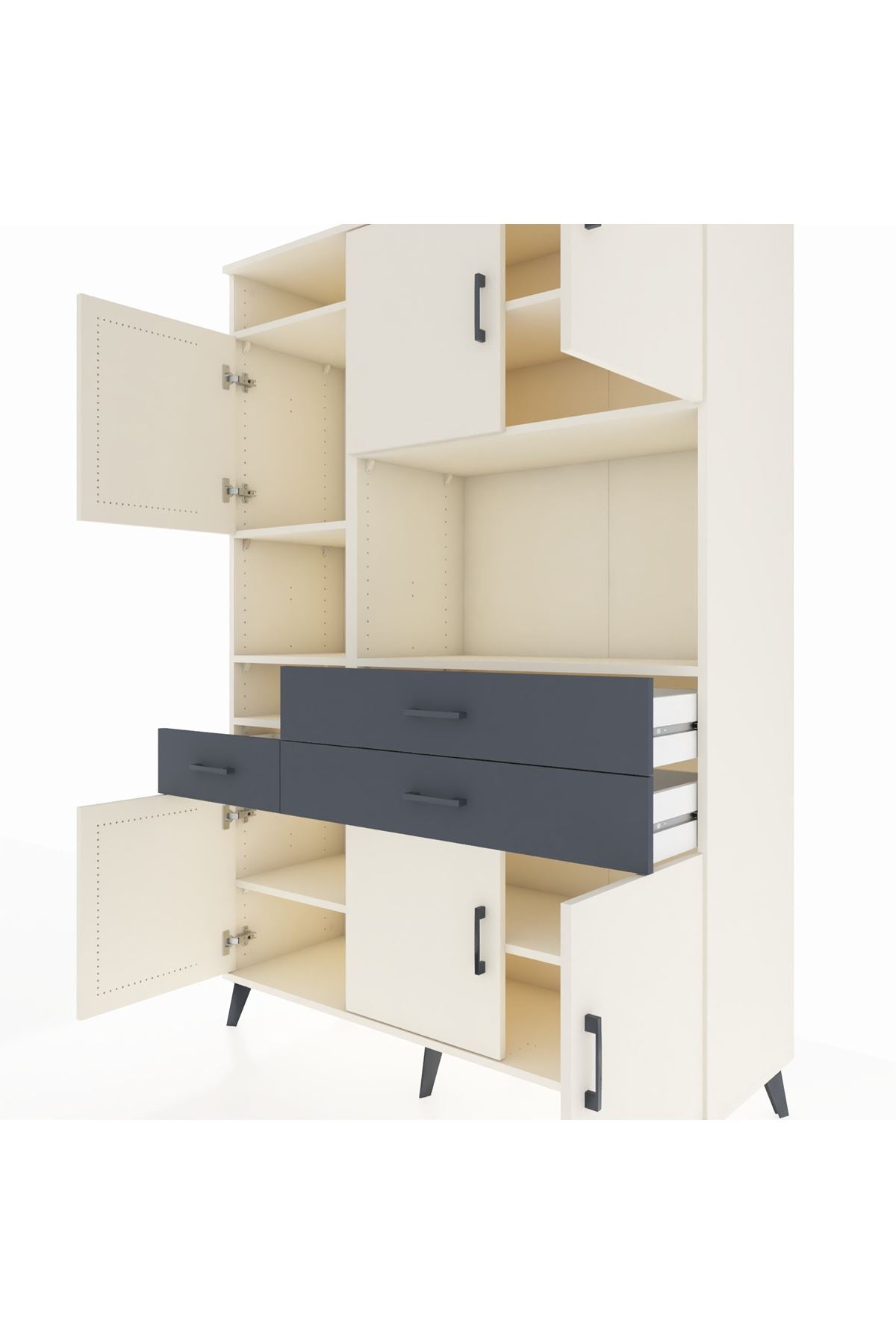 Hyperion Dolap 9 Raflı 3 Çekmeceli 6 Kapaklı 132x44x195 Aytaşı-Aytaşı/Antrasit