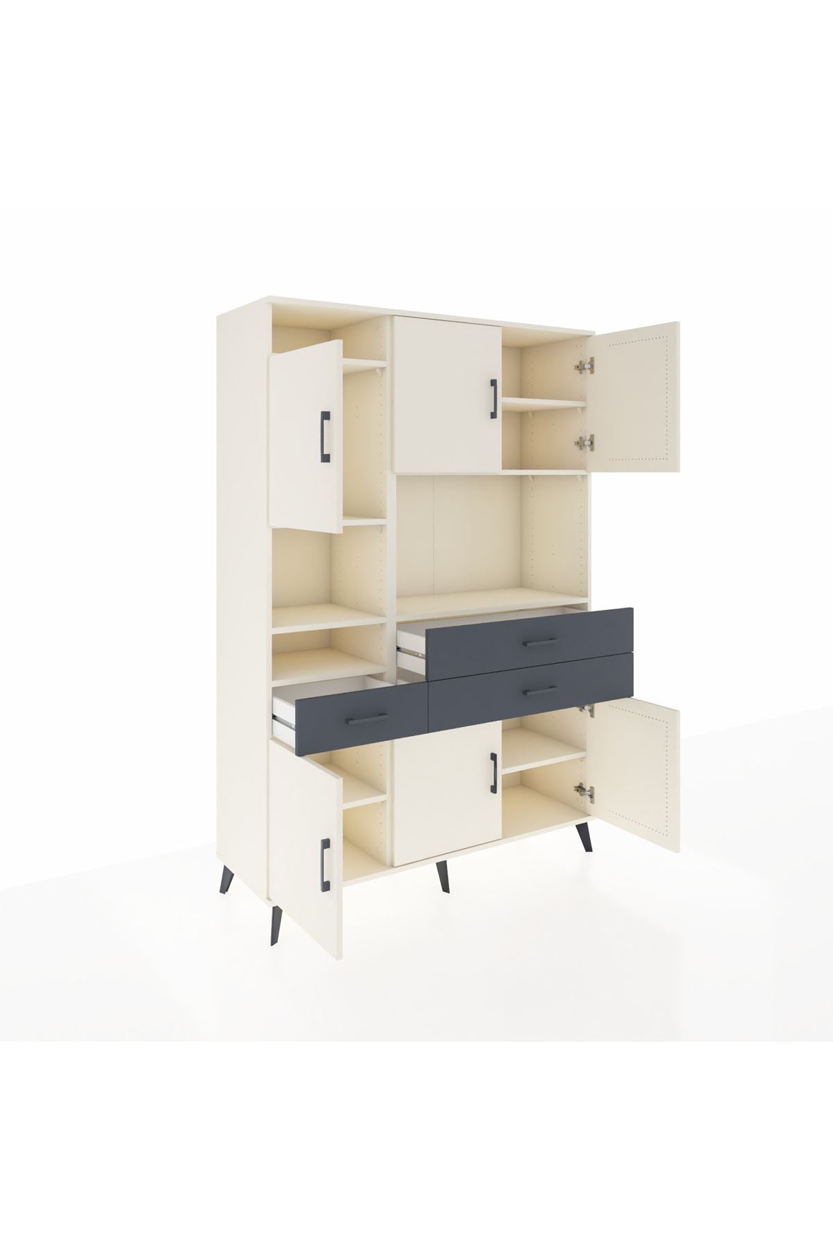 Hyperion Dolap 9 Raflı 3 Çekmeceli 6 Kapaklı 132x44x195 Aytaşı-Aytaşı/Antrasit