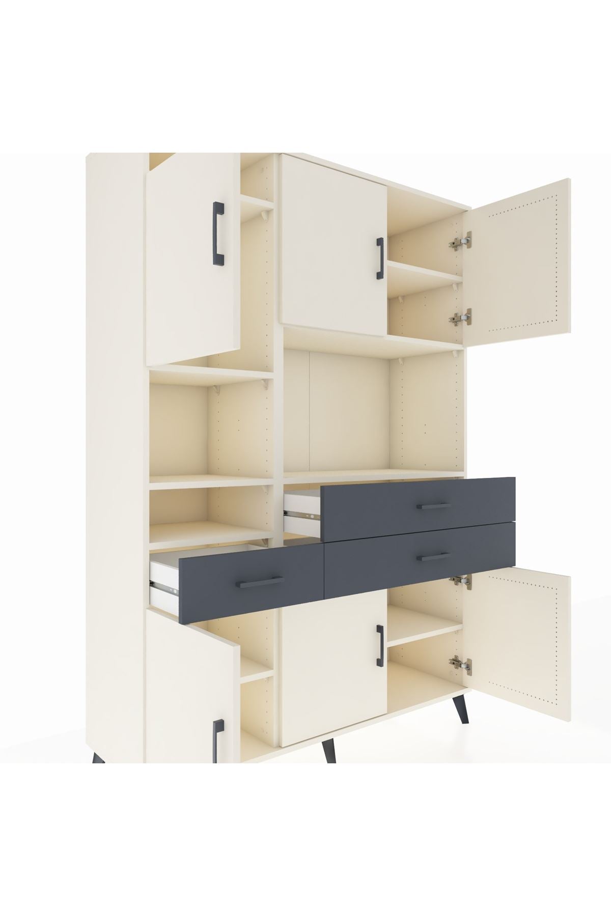 Hyperion Dolap 9 Raflı 3 Çekmeceli 6 Kapaklı 132x44x195 Aytaşı-Aytaşı/Antrasit