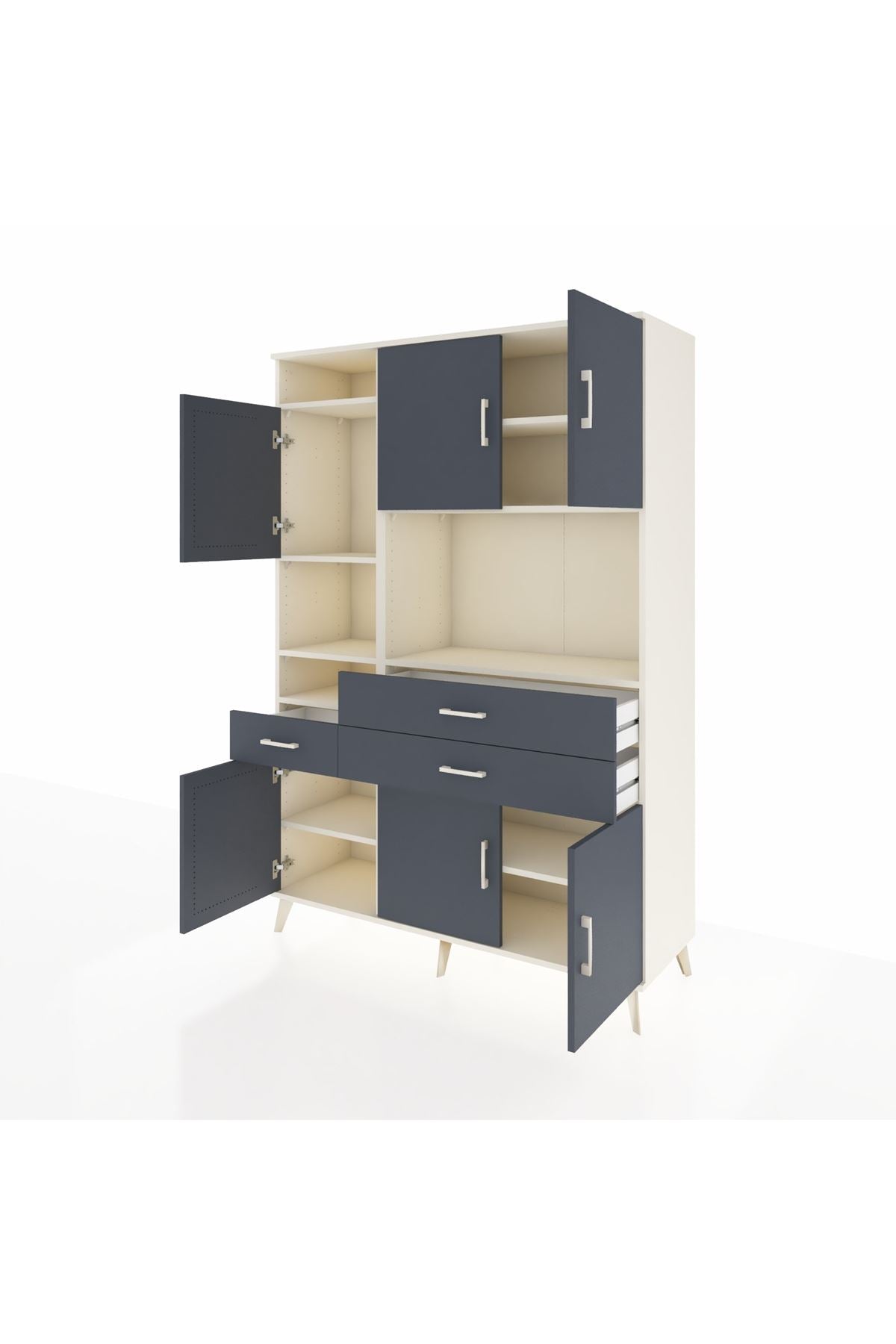 Hyperion Dolap 9 Raflı 3 Çekmeceli 6 Kapaklı 132x44x195 Aytaşı-Antrasit/Antrasit