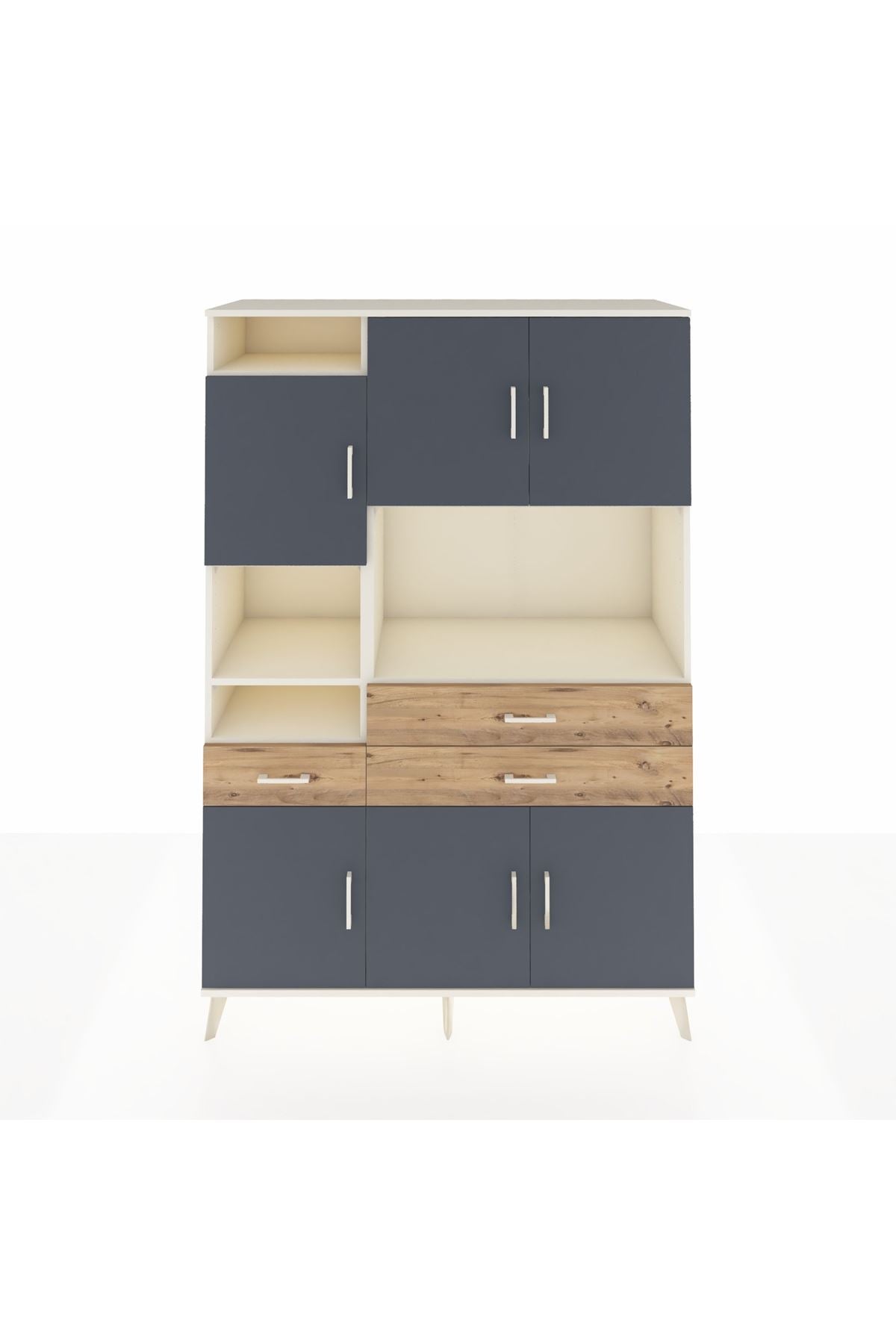 Hyperion Dolap 9 Raflı 3 Çekmeceli 6 Kapaklı 132x44x195 Aytaşı-Antrasit/Çam