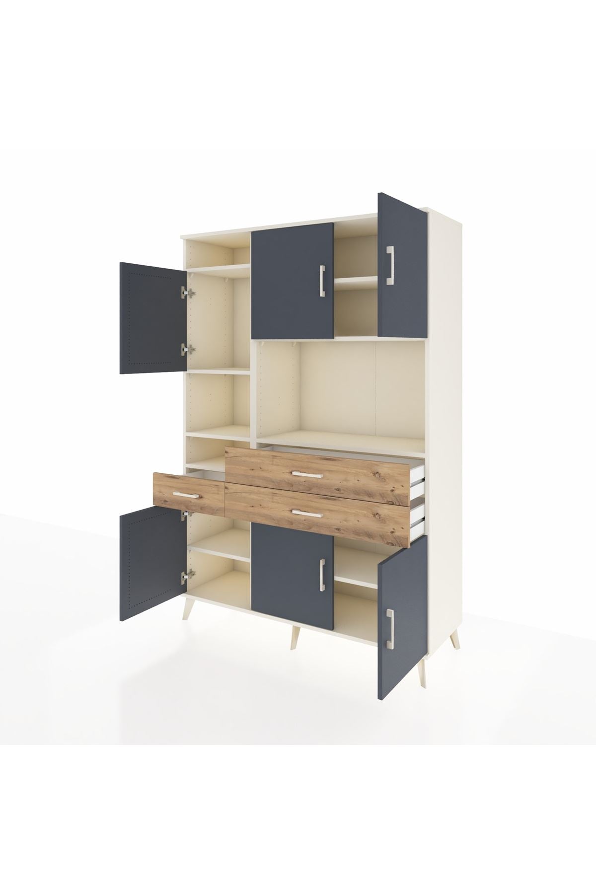 Hyperion Dolap 9 Raflı 3 Çekmeceli 6 Kapaklı 132x44x195 Aytaşı-Antrasit/Çam