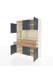 Hyperion Dolap 9 Raflı 3 Çekmeceli 6 Kapaklı 132x44x195 Aytaşı-Antrasit/Çam