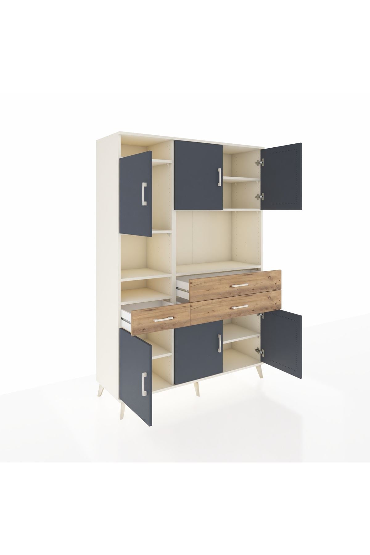 Hyperion Dolap 9 Raflı 3 Çekmeceli 6 Kapaklı 132x44x195 Aytaşı-Antrasit/Çam