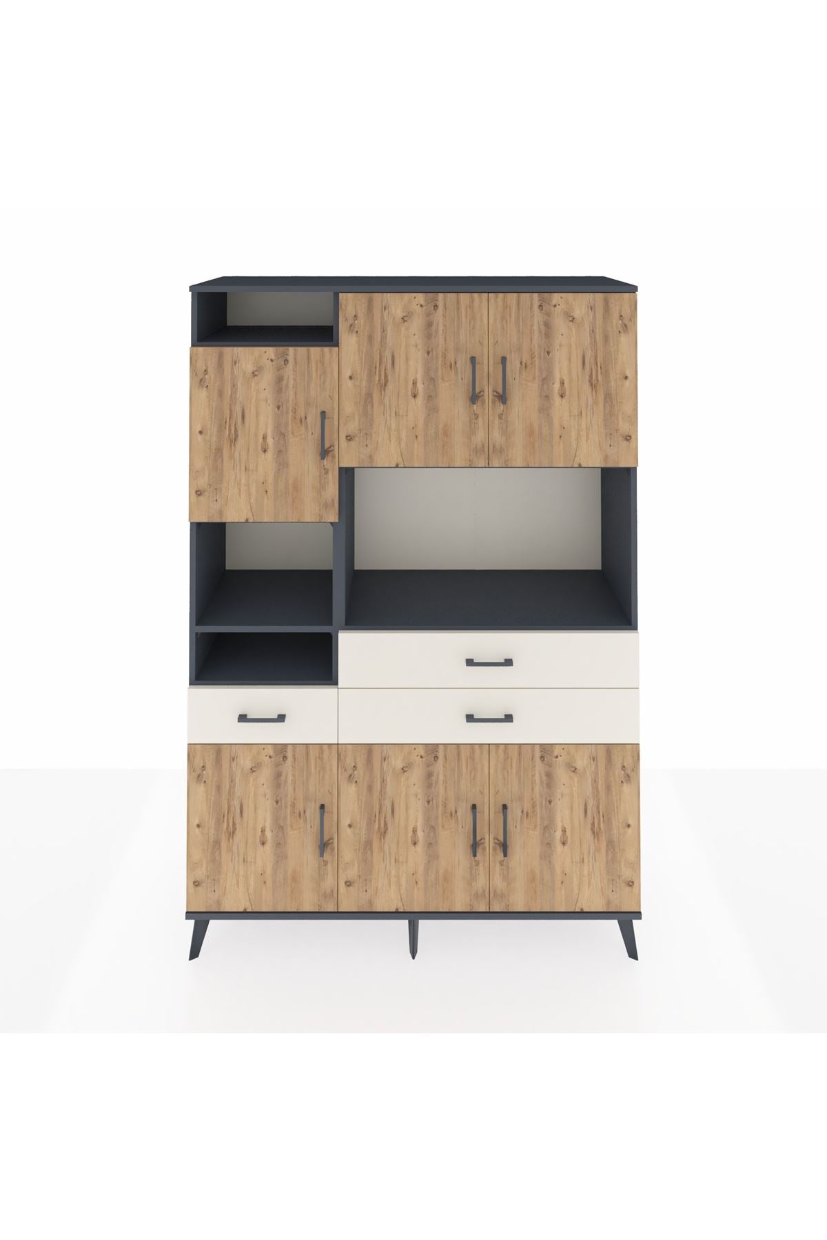 Hyperion Dolap 9 Raflı 3 Çekmeceli 6 Kapaklı 132x44x195 Antrasit-Çam/Aytaşı