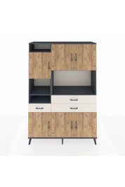 Hyperion Dolap 9 Raflı 3 Çekmeceli 6 Kapaklı 132x44x195 Antrasit-Çam/Aytaşı