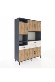 Hyperion Dolap 9 Raflı 3 Çekmeceli 6 Kapaklı 132x44x195 Antrasit-Çam/Aytaşı