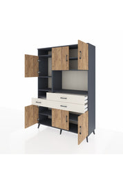 Hyperion Dolap 9 Raflı 3 Çekmeceli 6 Kapaklı 132x44x195 Antrasit-Çam/Aytaşı