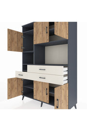 Hyperion Dolap 9 Raflı 3 Çekmeceli 6 Kapaklı 132x44x195 Antrasit-Çam/Aytaşı