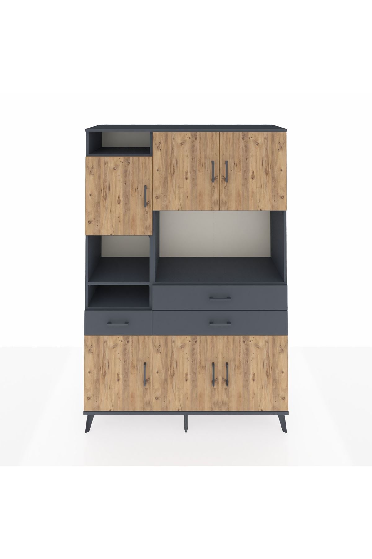 Hyperion Dolap 9 Raflı 3 Çekmeceli 6 Kapaklı 132x44x195 Antrasit-Çam/Antrasit