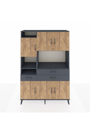 Hyperion Dolap 9 Raflı 3 Çekmeceli 6 Kapaklı 132x44x195 Antrasit-Çam/Antrasit