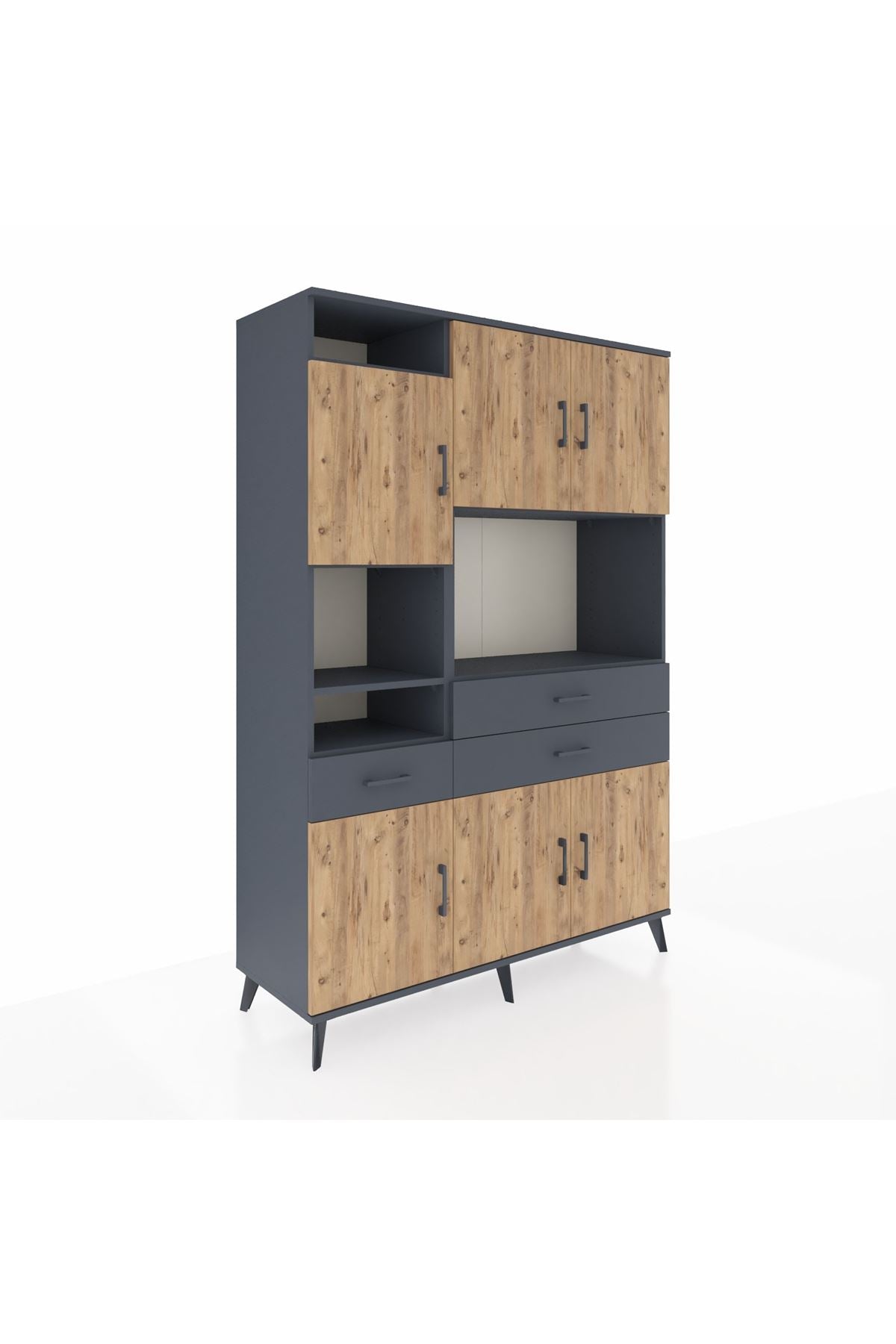 Hyperion Dolap 9 Raflı 3 Çekmeceli 6 Kapaklı 132x44x195 Antrasit-Çam/Antrasit