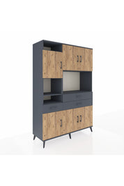Hyperion Dolap 9 Raflı 3 Çekmeceli 6 Kapaklı 132x44x195 Antrasit-Çam/Antrasit