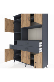 Hyperion Dolap 9 Raflı 3 Çekmeceli 6 Kapaklı 132x44x195 Antrasit-Çam/Antrasit